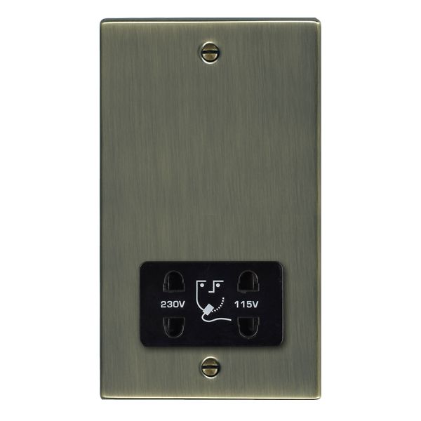 Hartland Antique Brass Shaver Dual Voltage Unswitched Socket (Vertically Mounted) Black