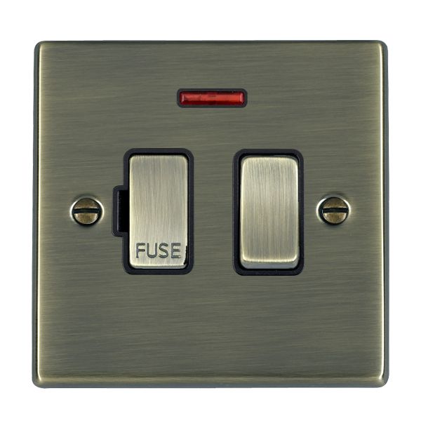 Hartland Antique Brass 1 gang 13A Double Pole Fused Spur and Neon Antique Brass/Black