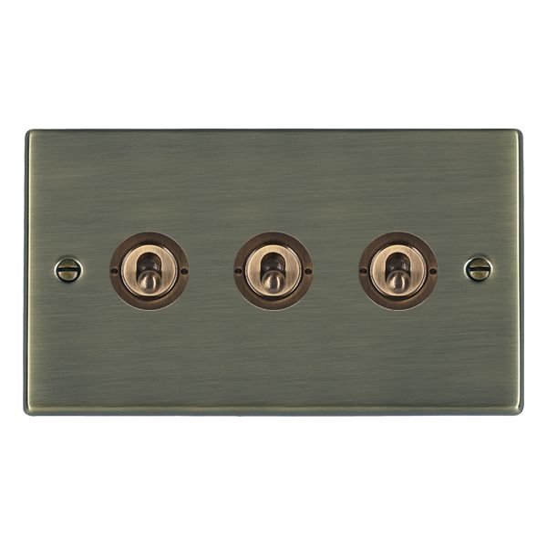 Hartland Antique Brass 3 gang 20AX 2 Way Toggle Antique Brass