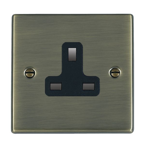 Hartland Antique Brass 1 gang 13A Unswitched Socket Black