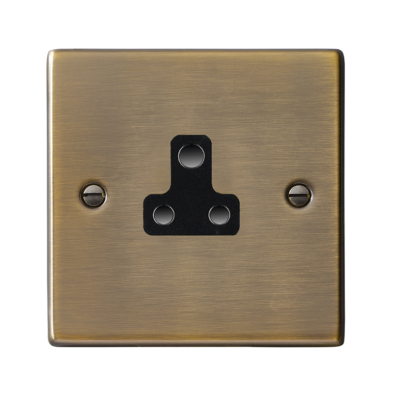 Hartland Antique Brass 1 gang 5A Unswitched Socket Black