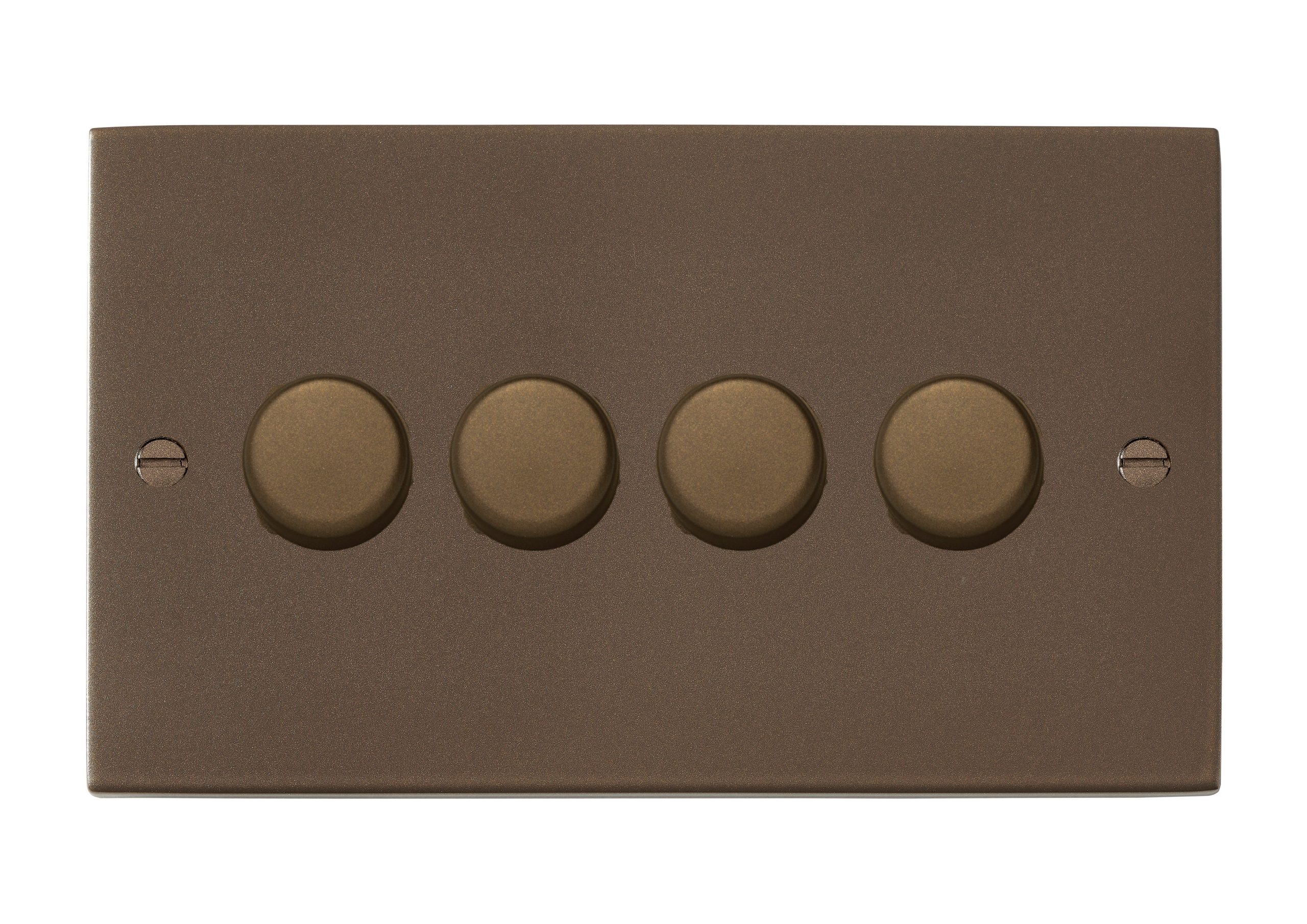 Hartland Richmond Bronze 4 gang 250W LED 2 Way Push On/Off Rotary Dimmer Richmond Bronze Minimum Load = 5W(LED) Maximum Load = 250W(LED) Trailing Edge / 150W(LED) Leading Edge per gang