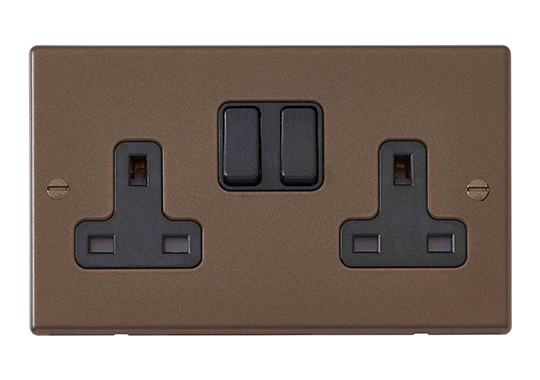 Hartland Richmond Bronze 2 gang 13A Double Pole Switched Socket Black/Black