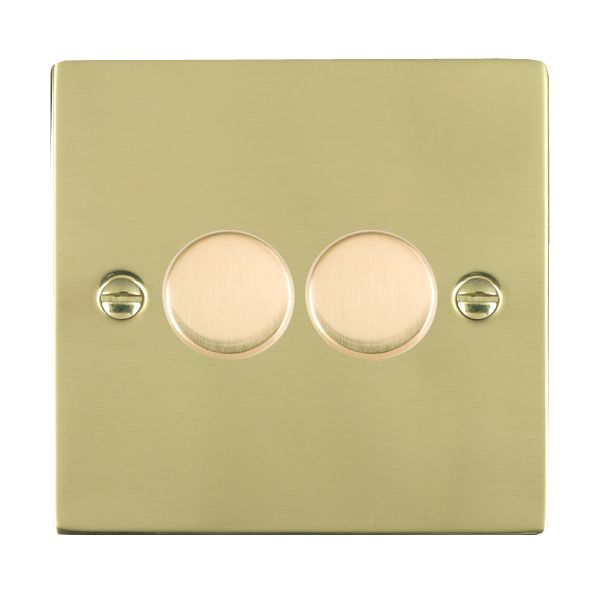 Sheer Polished Brass 2 gang 100W LED 2 Way Push On/Off Rotary Dimmer Polished Brass