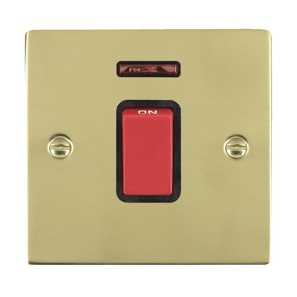 Sheer Polished Brass 1 gang 45A Double Pole Rocker and Neon Red/Black