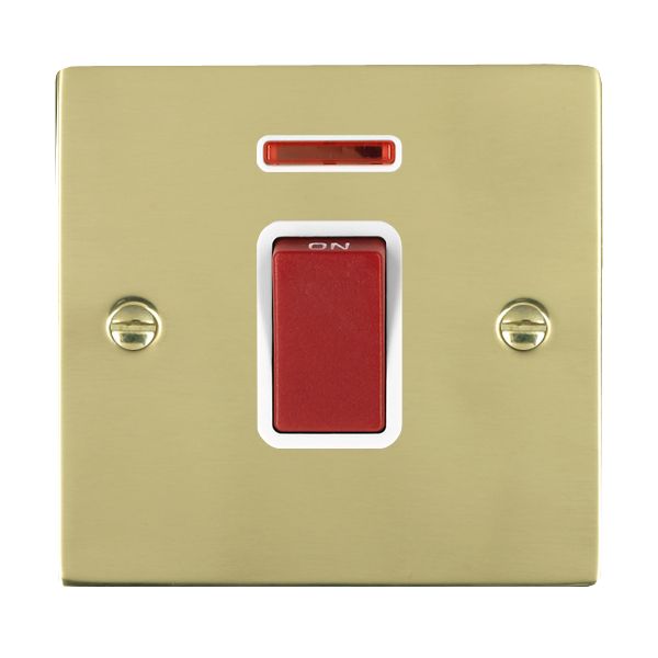 Sheer Polished Brass 1 gang 45A Double Pole Rocker and Neon Red/White