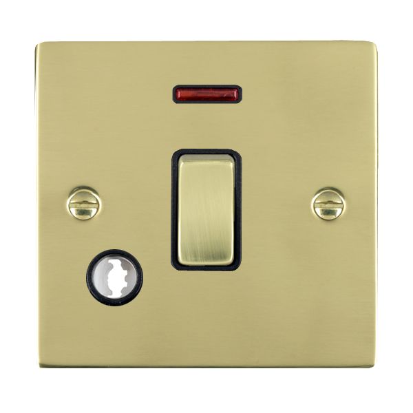 Sheer Polished Brass 1 gang 20AX Double Pole Rocker and Neon and Cable Outlet Polished Brass/Black