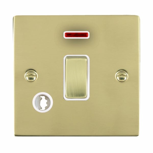 Sheer Polished Brass 1 gang 20AX Double Pole Rocker and Neon and Cable Outlet Polished Brass/White
