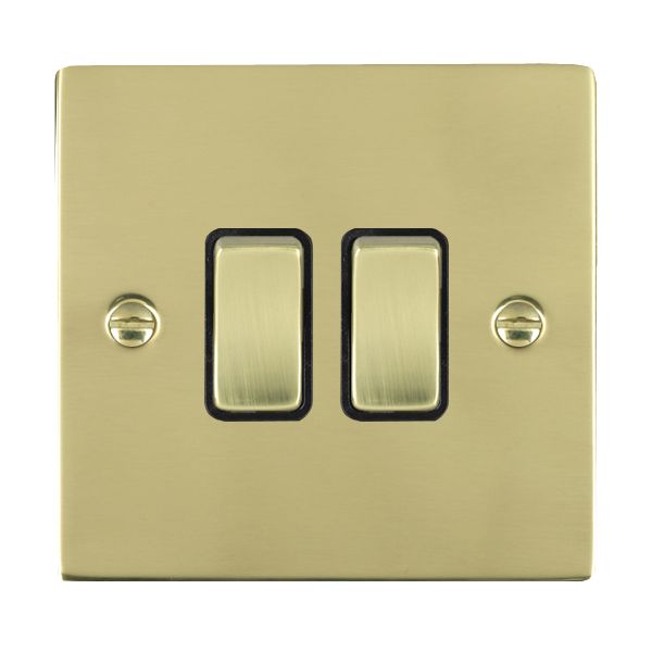 Sheer Polished Brass 2 gang 10AX 2 Way Rocker Polished Brass/Black