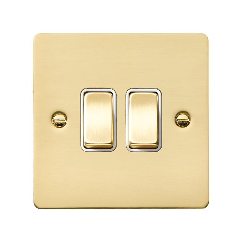 Sheer Polished Brass 2 gang 10AX 2 Way Rocker Polished Brass/White