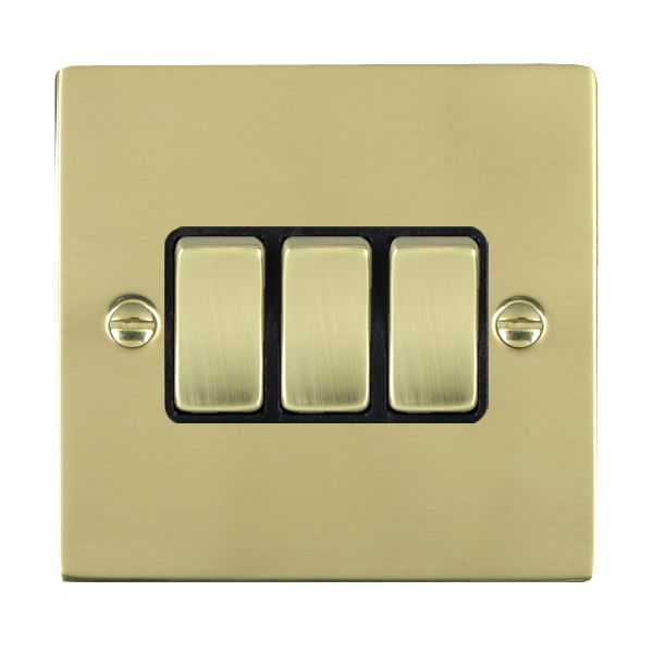Sheer Polished Brass 3 gang 10AX 2 Way Rocker Polished Brass/Black