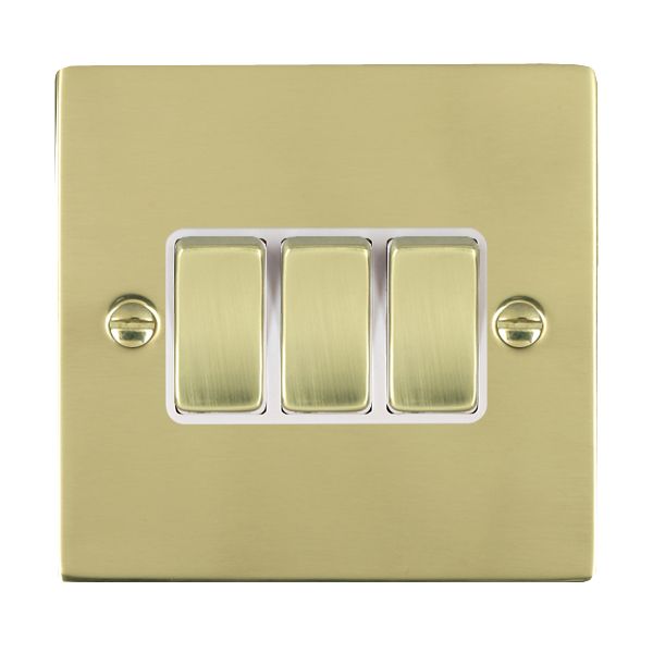 Sheer Polished Brass 3 gang 10AX 2 Way Rocker Polished Brass/White