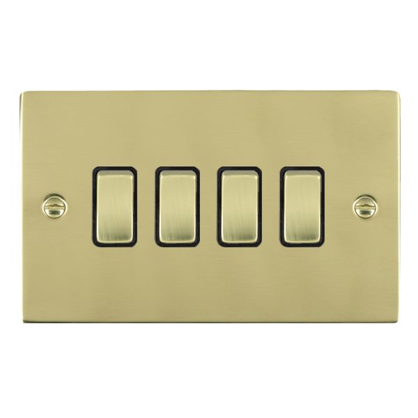 Sheer Polished Brass 4 gang 10AX 2 Way Rocker Polished Brass/Black