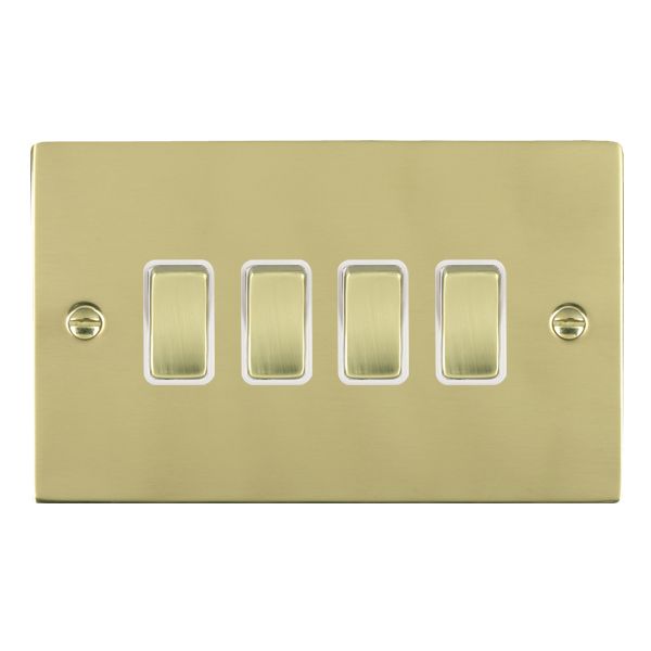 Sheer Polished Brass 4 gang 10AX 2 Way Rocker Polished Brass/White