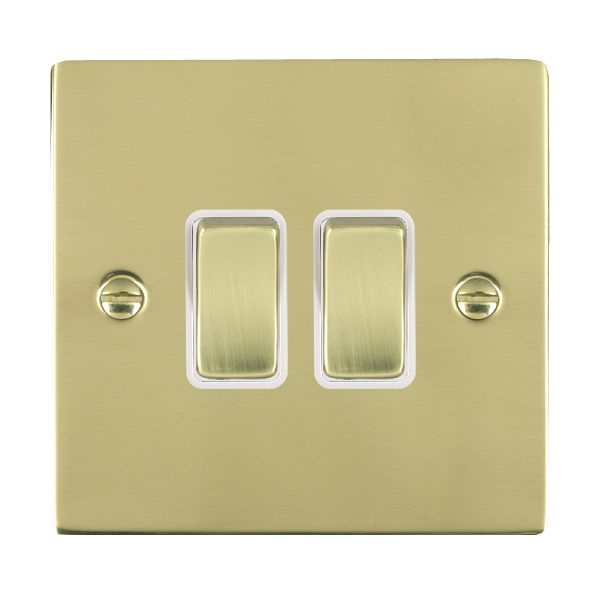 Sheer Polished Brass 2 gang 10AX Intermediate Rocker Polished Brass/White