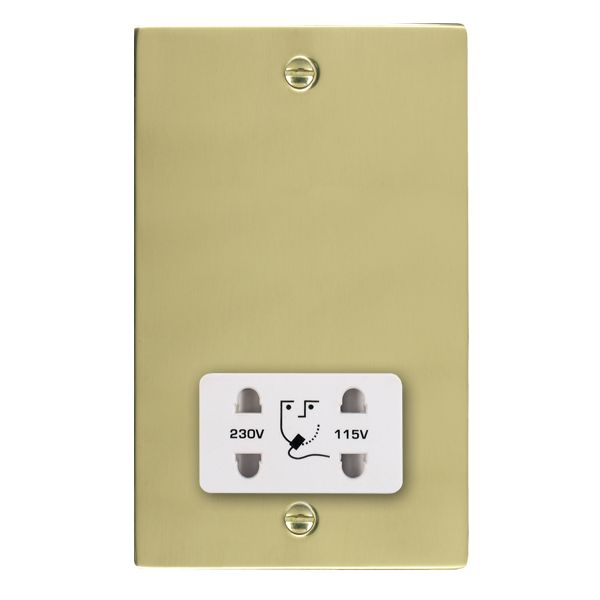Sheer Polished Brass Shaver Dual Voltage Unswitched Socket (Vertically Mounted) White