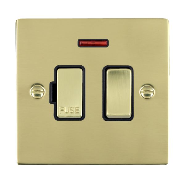 Sheer Polished Brass 1 gang 13A Double Pole Fused Spur and Neon Polished Brass/Black