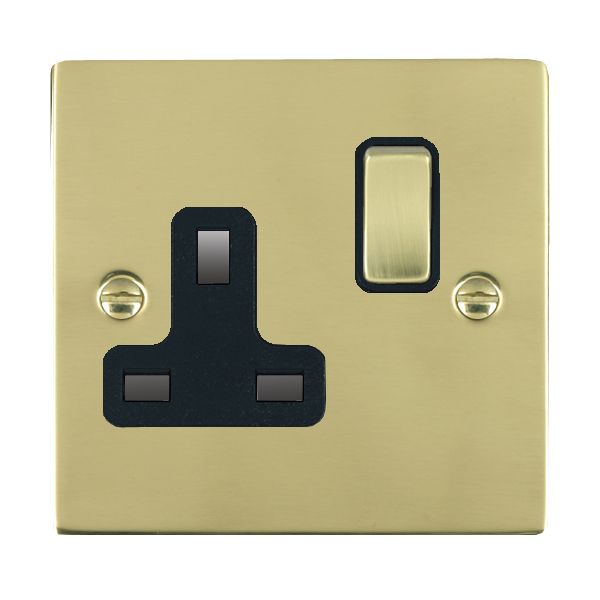 Sheer Polished Brass 1 gang 13A Double Pole Switched Socket Polished Brass/Black