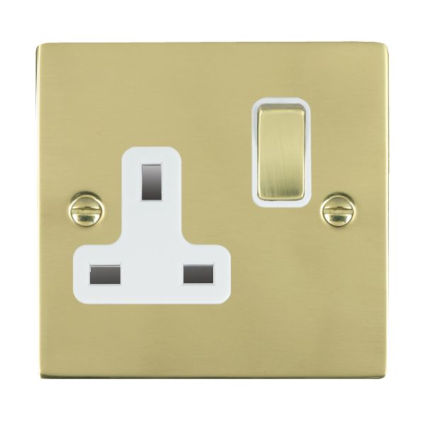 Sheer Polished Brass 1 gang 13A Double Pole Switched Socket Polished Brass/White
