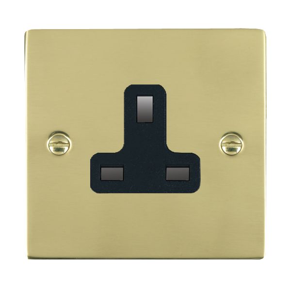 Sheer Polished Brass 1 gang 13A Unswitched Socket Black