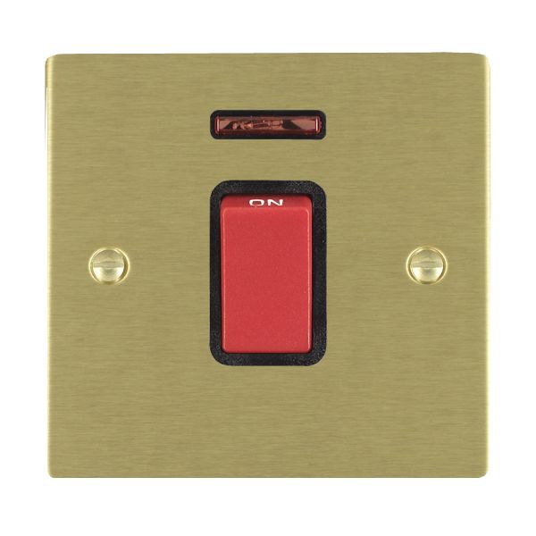 Sheer Satin Brass 1 gang 45A Double Pole Rocker and Neon Red/Black