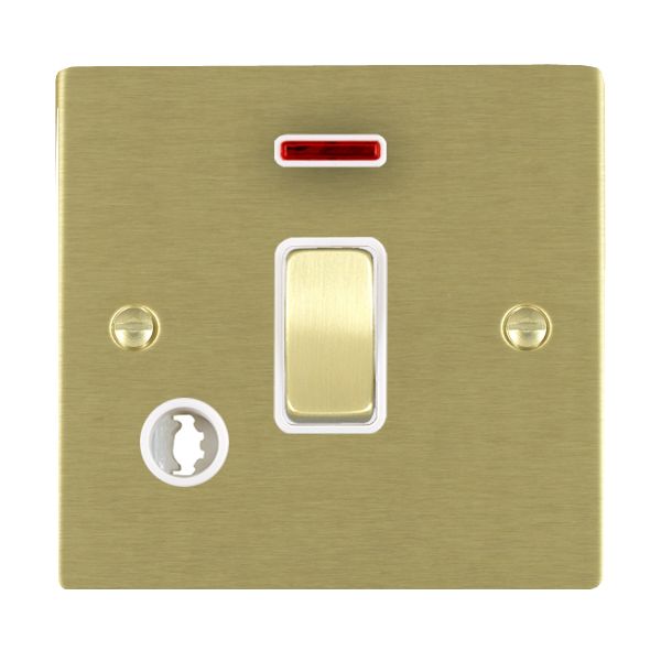 Sheer Satin Brass 1 gang 20AX Double Pole Rocker and Neon and Cable Outlet Satin Brass/White