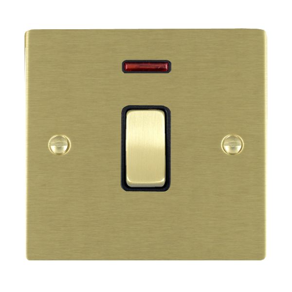 Sheer Satin Brass 1 gang 20AX Double Pole Rocker and Neon Satin Brass/Black