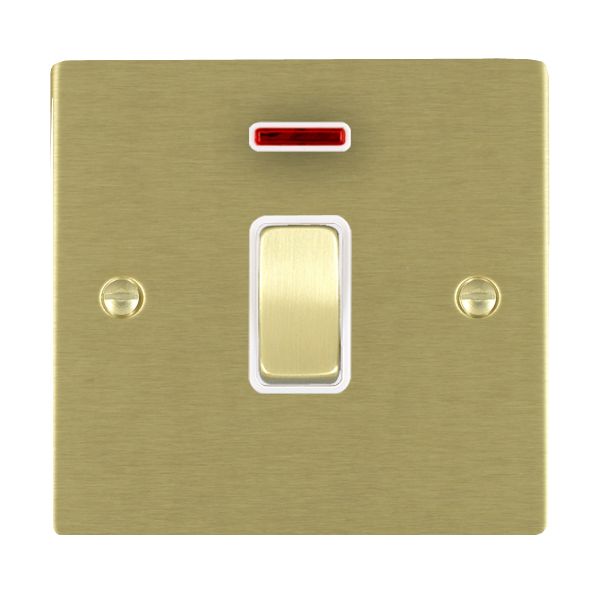 Sheer Satin Brass 1 gang 20AX Double Pole Rocker and Neon Satin Brass/White