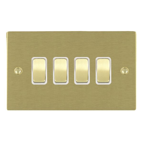 Sheer Satin Brass 4 gang 10AX 2 Way Rocker Satin Brass/White