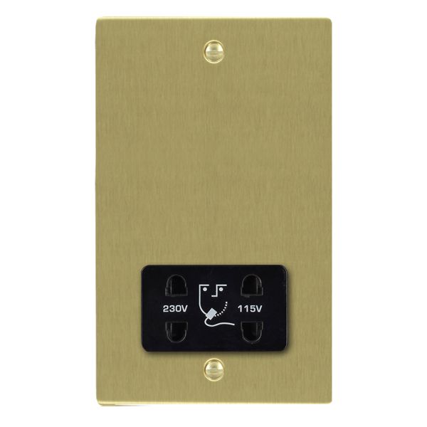 Sheer Satin Brass Shaver Dual Voltage Unswitched Socket (Vertically Mounted) Black