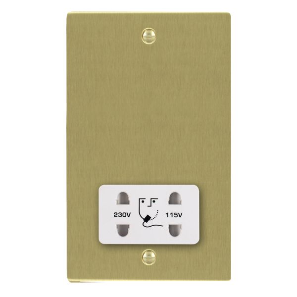 Sheer Satin Brass Shaver Dual Voltage Unswitched Socket (Vertically Mounted) White