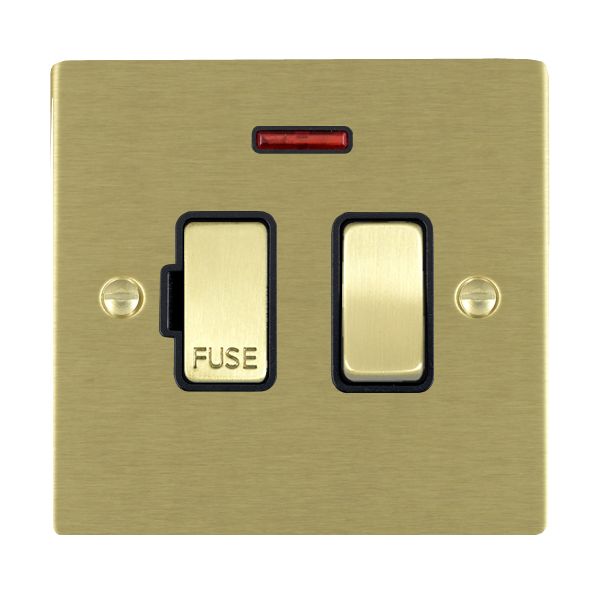 Sheer Satin Brass 1 gang 13A Double Pole Fused Spur and Neon Satin Brass/Black