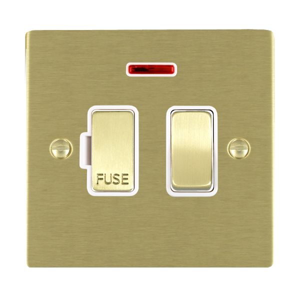 Sheer Satin Brass 1 gang 13A Double Pole Fused Spur and Neon Satin Brass/White