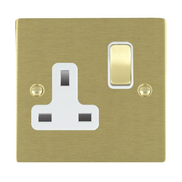 Sheer Satin Brass 1 gang 13A Double Pole Switched Socket Satin Brass/White