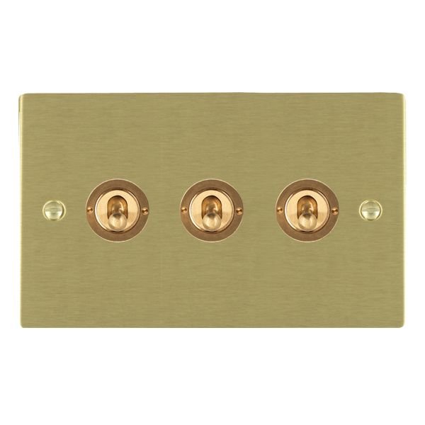 Sheer Satin Brass 3 gang 20AX 2 Way Toggle Satin Brass