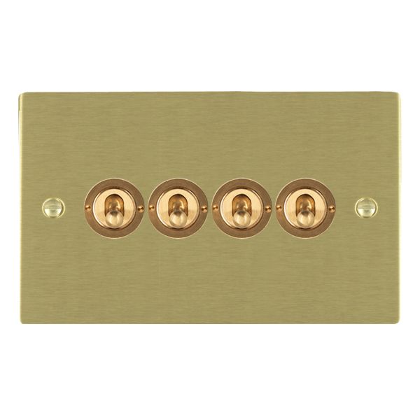 Sheer Satin Brass 4 gang 20AX 2 Way Toggle Satin Brass