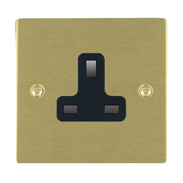 Sheer Satin Brass 1 gang 13A Unswitched Socket Black