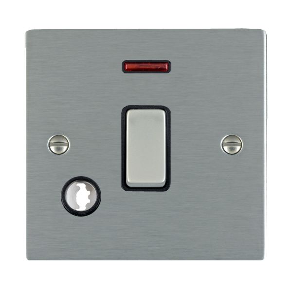 Sheer Satin Steel 1 gang 20AX Double Pole Rocker and Neon and Cable Outlet Satin Steel/Black