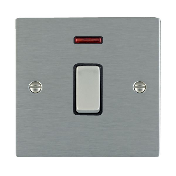 Sheer Satin Steel 1 gang 20AX Double Pole Rocker and Neon Satin Steel/Black