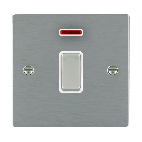 Sheer Satin Steel 1 gang 20AX Double Pole Rocker and Neon Satin Steel/White