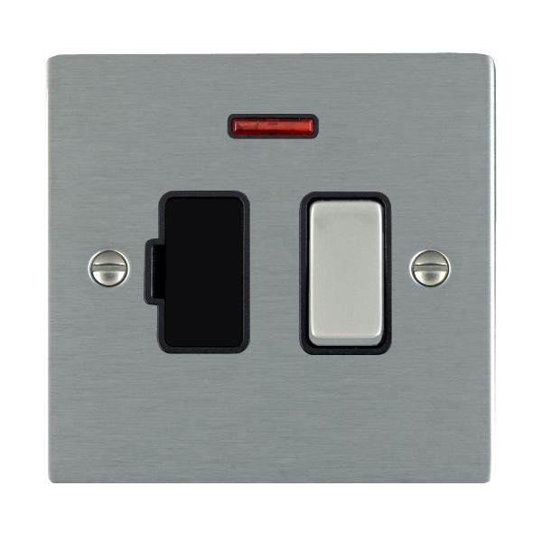 Sheer Satin Steel 1 gang 13A Double Pole Fused Spur and Neon Satin Steel/Black