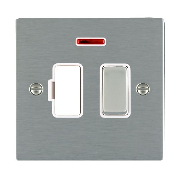 Sheer Satin Steel 1 gang 13A Double Pole Fused Spur and Neon Satin Steel/White