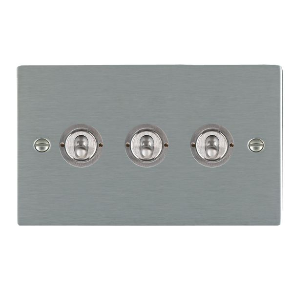 Sheer Satin Steel 3 gang 20AX 2 Way Toggle Satin Steel