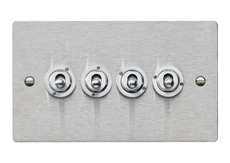 Sheer Satin Steel 4 gang 20AX 2 Way Toggle Satin Steel