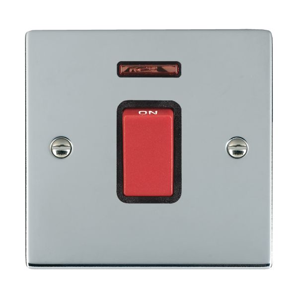 Sheer Bright Chrome 1 gang 45A Double Pole Rocker and Neon Red/Black