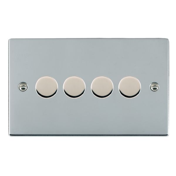 Sheer Bright Chrome 4 gang 100W LED 2 Way Push On/Off Rotary Dimmer Bright Chrome