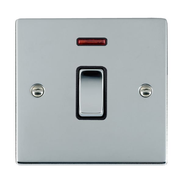 Sheer Bright Chrome 1 gang 20AX Double Pole Rocker and Neon Bright Chrome/Black