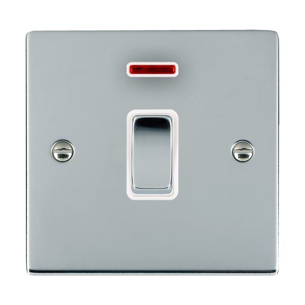 Sheer Bright Chrome 1 gang 20AX Double Pole Rocker and Neon Bright Chrome/White