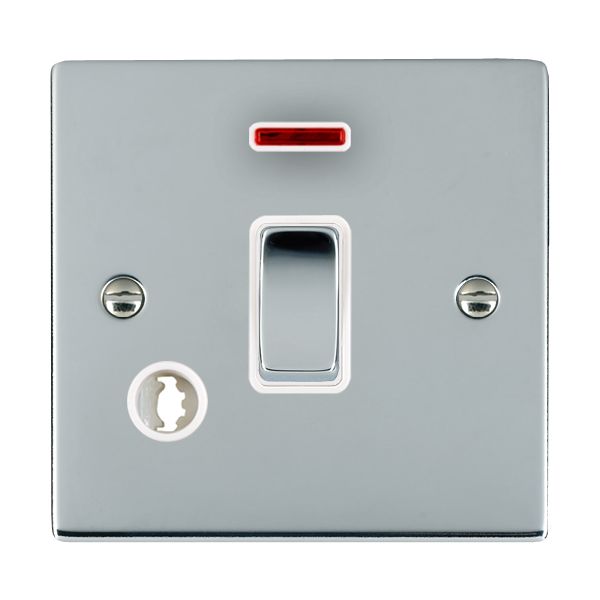 Sheer Bright Chrome 1 gang 20AX Double Pole Rocker and Neon and Cable Outlet Bright Chrome/White