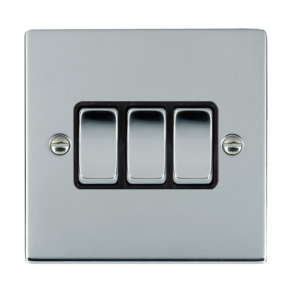 Sheer Bright Chrome 3 gang 10AX 2 Way Rocker Bright Chrome/Black